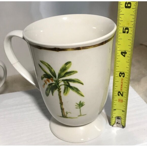 4 Palm Tree Ceramic Mugs Pedestal Base Gibson Dishwasher & Microwave Safe - Picture 11 of 12